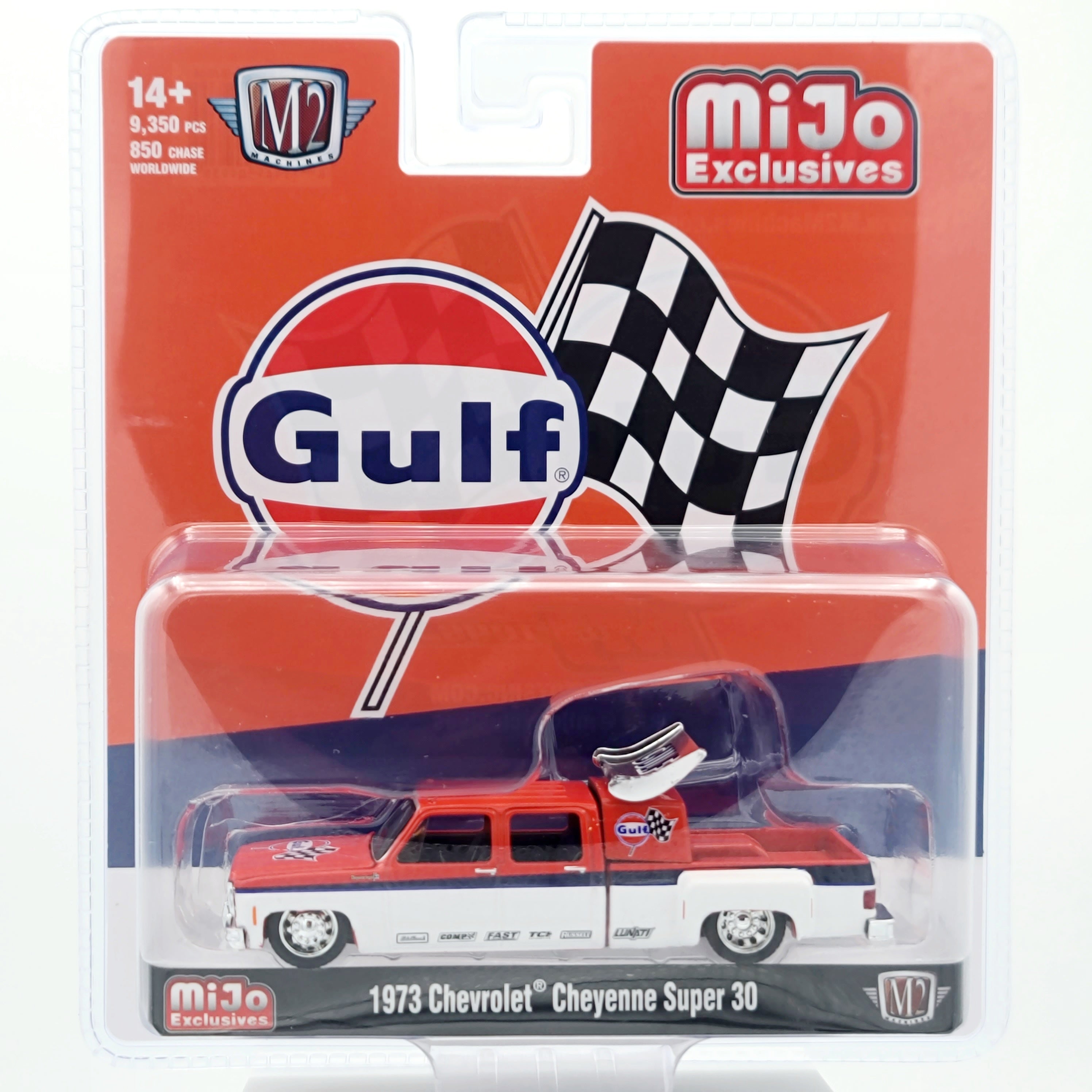 M2 Machines '73 Chevrolet Cheyenne Super 30 Dually Pickup - 1:64, Gulf Oil (2025 MiJo Exclusives - Limited Edition)